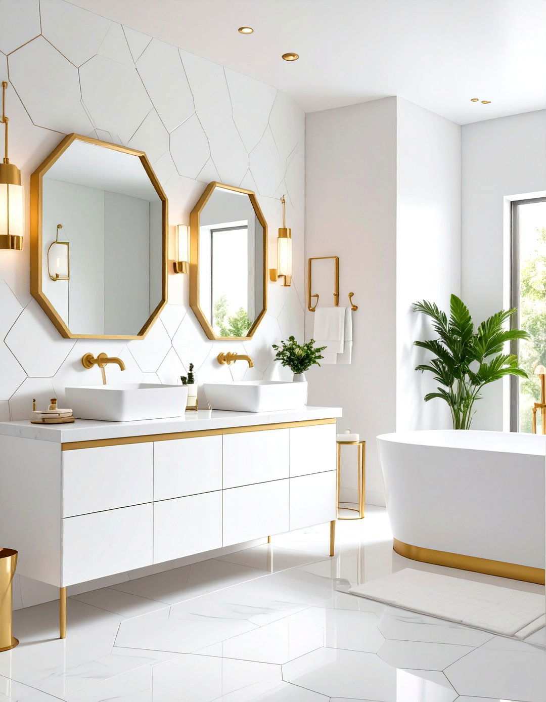 Hexagon Tile Innovation - 24 White and Gold Bathroom Ideas