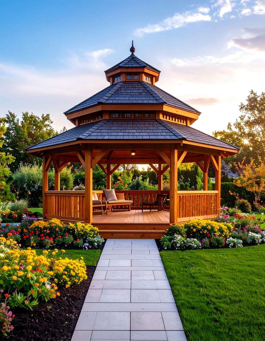 Hexagonal Cedar Gazebo with Cupola - 24 patio with a gazebo ideas
