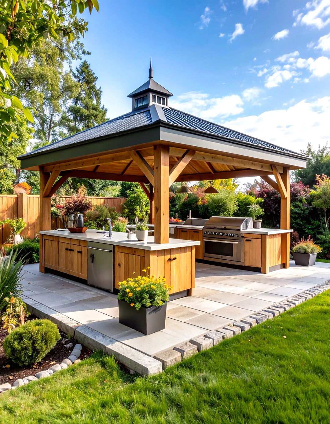 Hexagonal Garden Pavilion - 24 Outdoor Kitchen with a Gazebo Ideas