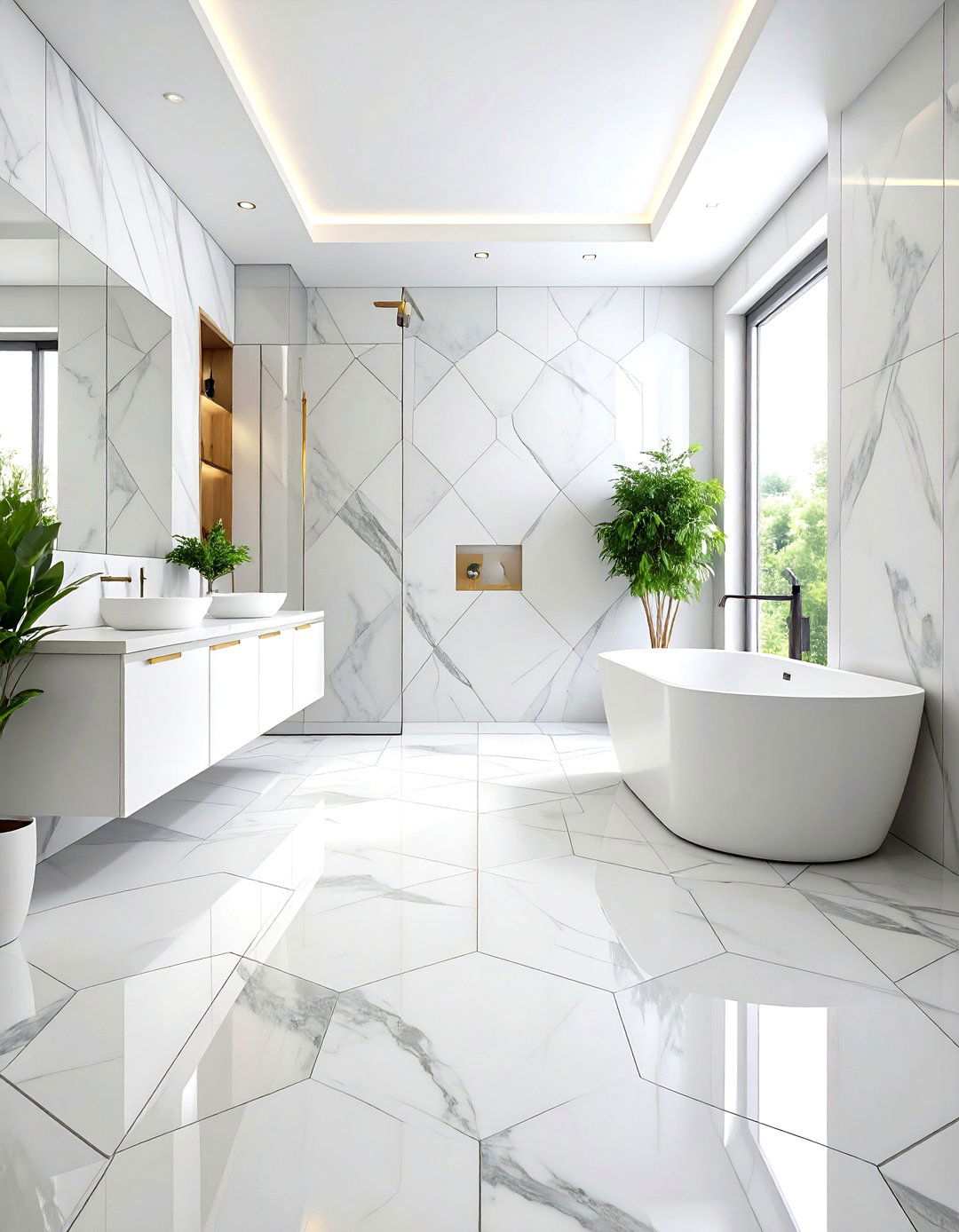 Hexagonal Marble Floor Pattern Innovation - 24 Marble Bathroom Ideas
