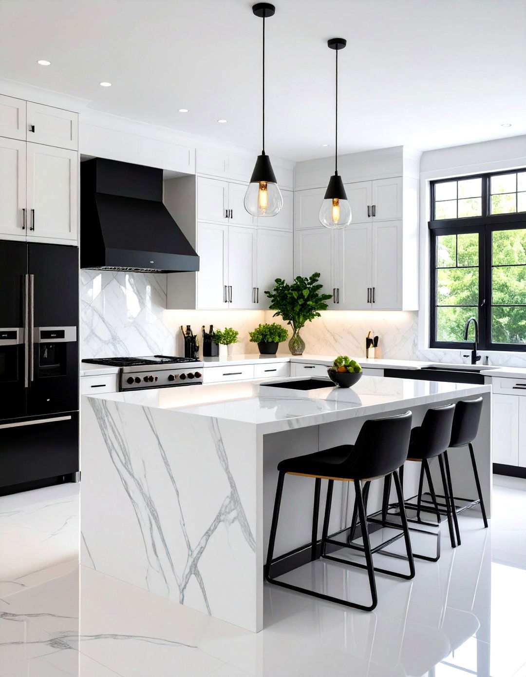 High Contrast Black and White Design - 24 Kitchen With Black Appliances