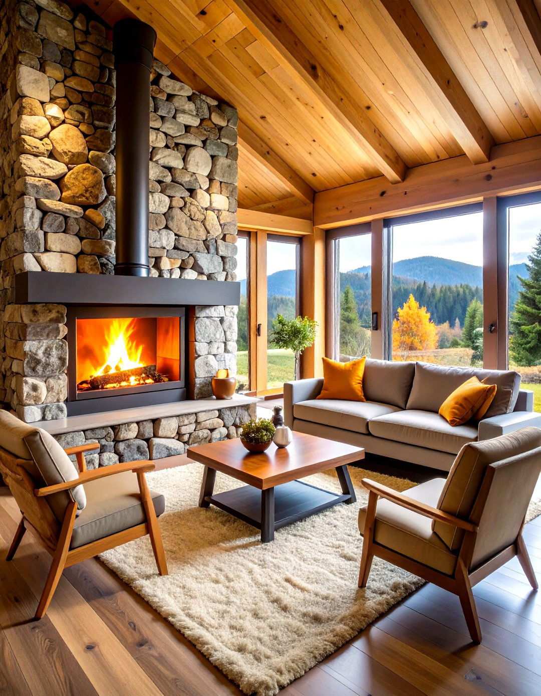 High Efficiency Wood Stove Central Heating - 24 One Room Cabin Interior Design Ideas