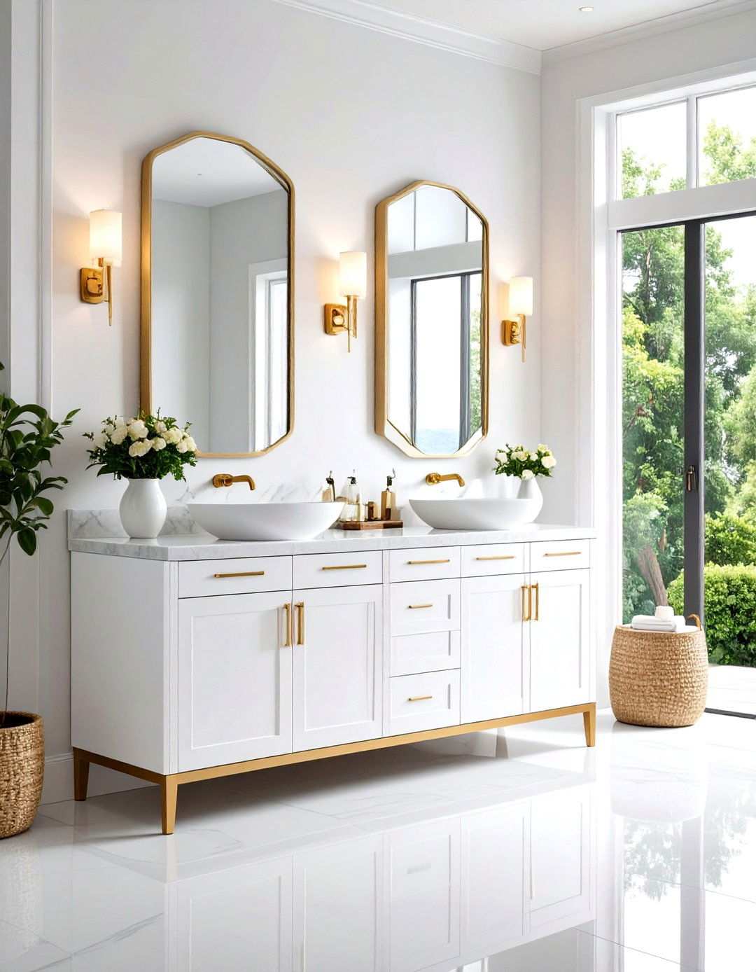 High Gloss Lacquer Vanity with Seamless Integration - 24 Small Bathroom Vanity Ideas