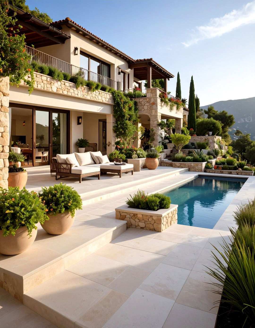 Hillside Mediterranean Terraced Patio - 24 Mediterranean Patio Ideas