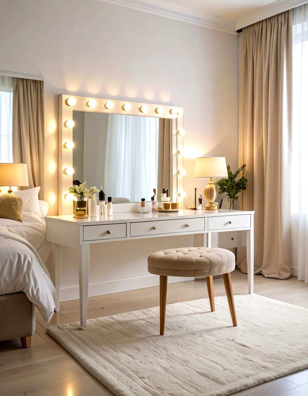 Hollywood Glam Vanity With Bright Bulbs - 24 Vanity Room Ideas