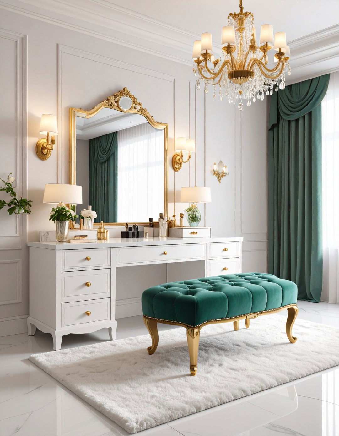 Hollywood Glam Vanity with LED Mirror Lights - 24 Makeup Vanity Ideas