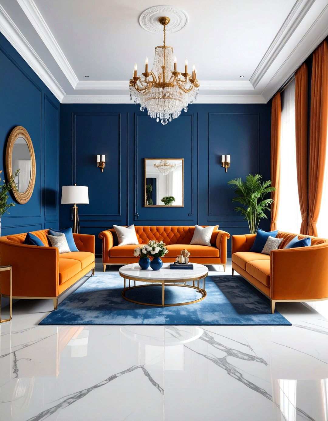 Hollywood Regency Orange and Royal Blue Glamour - 24 orange and blue living room ideas