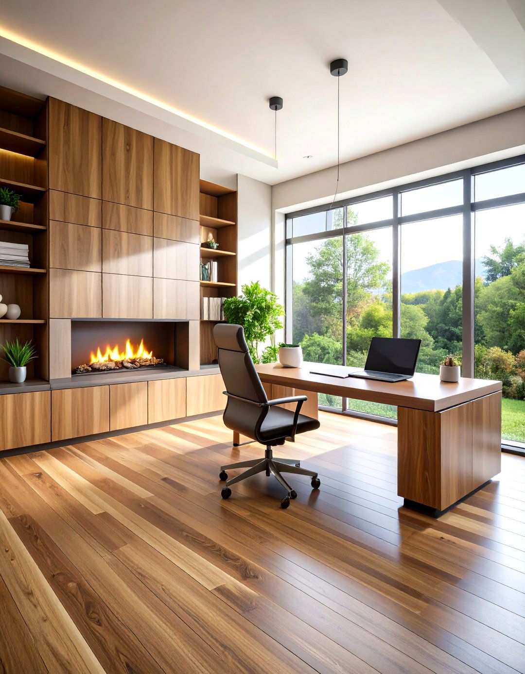 Home Office Fireplace with Built In Desk Integration - 24 Modern Fireplace Ideas