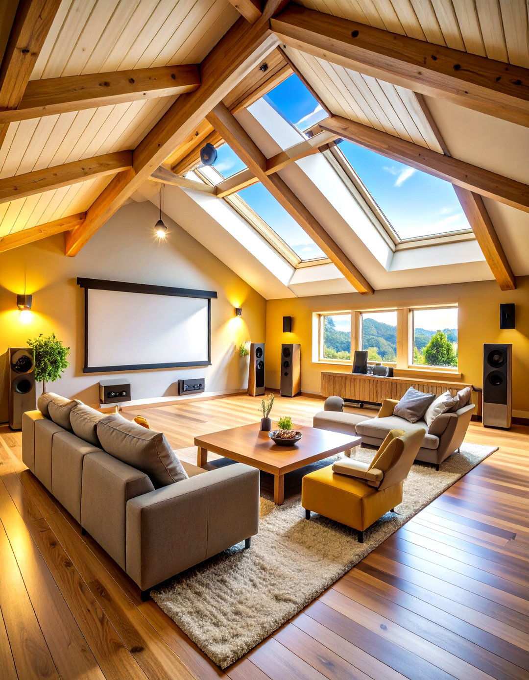 Home Theater with Low Seating - 24 Low Ceiling Small Attic Room Ideas
