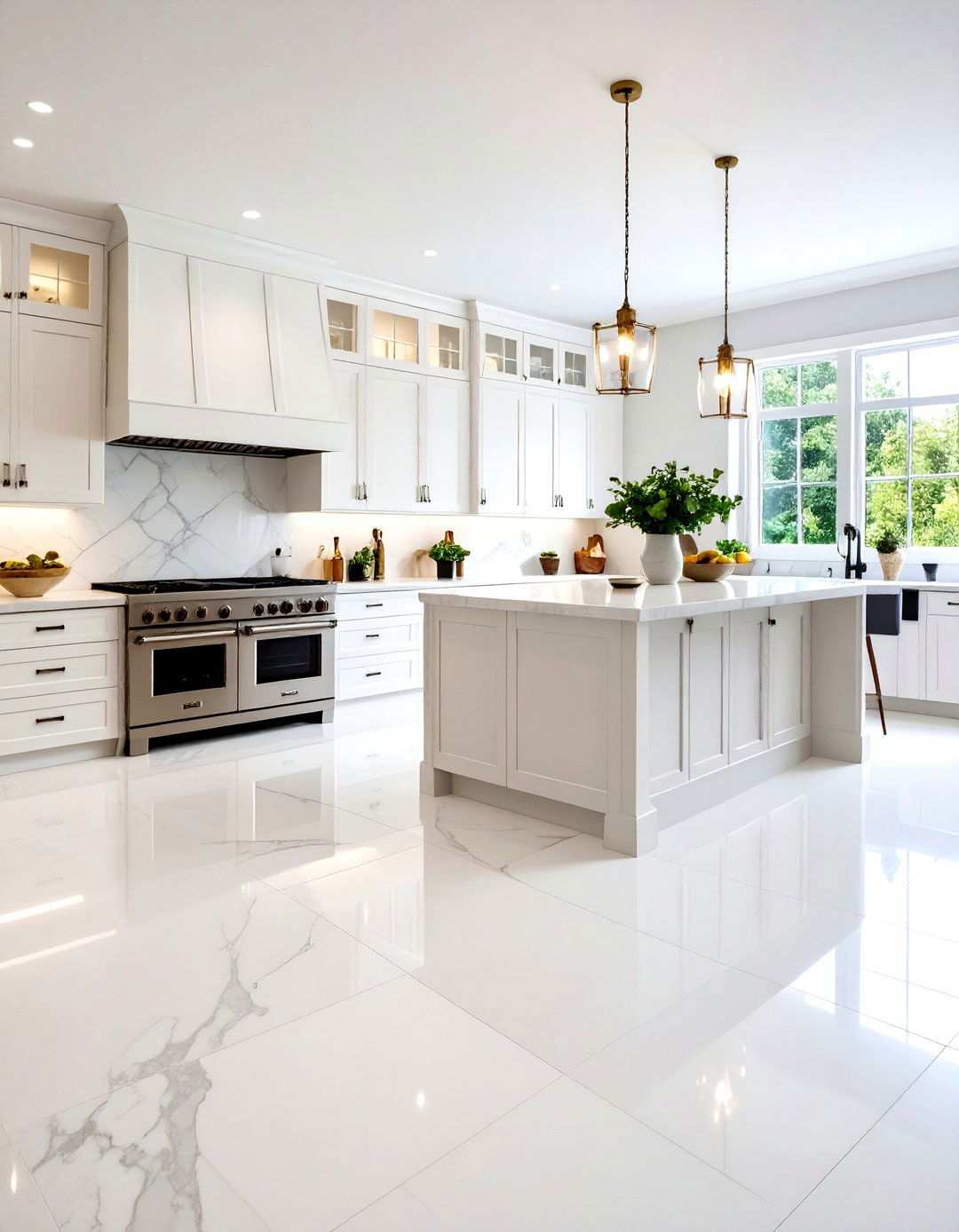 Honed Finish White Marble Flooring - 24 Marble Kitchen Floor Ideas