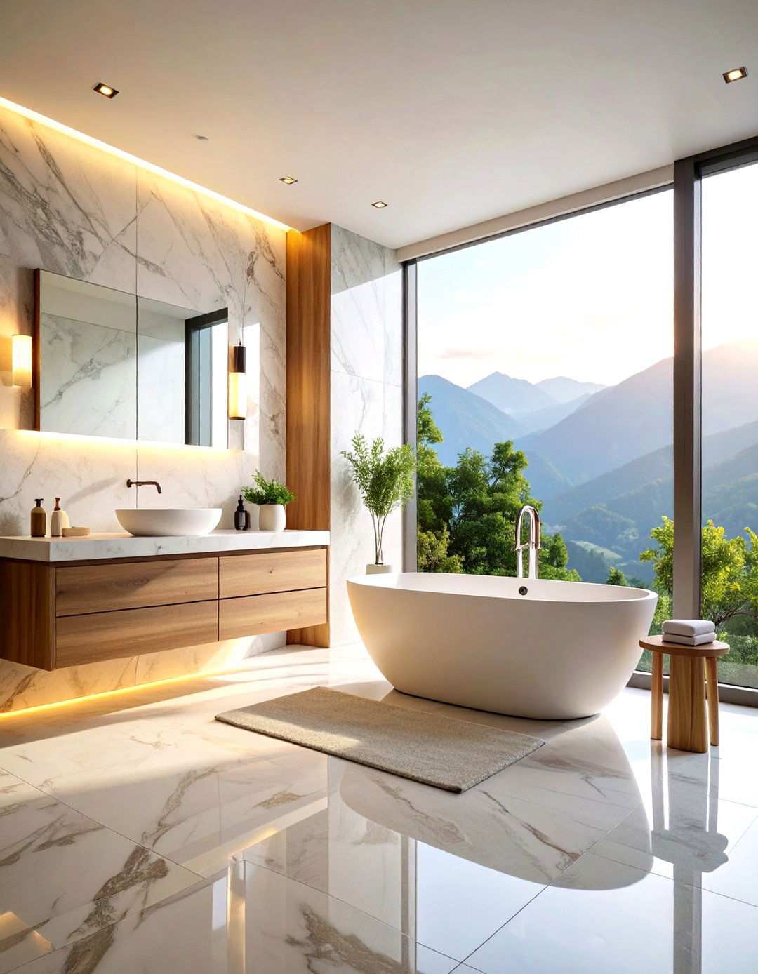 Honed Marble Spa Bathroom Retreat - 24 Marble Bathroom Ideas