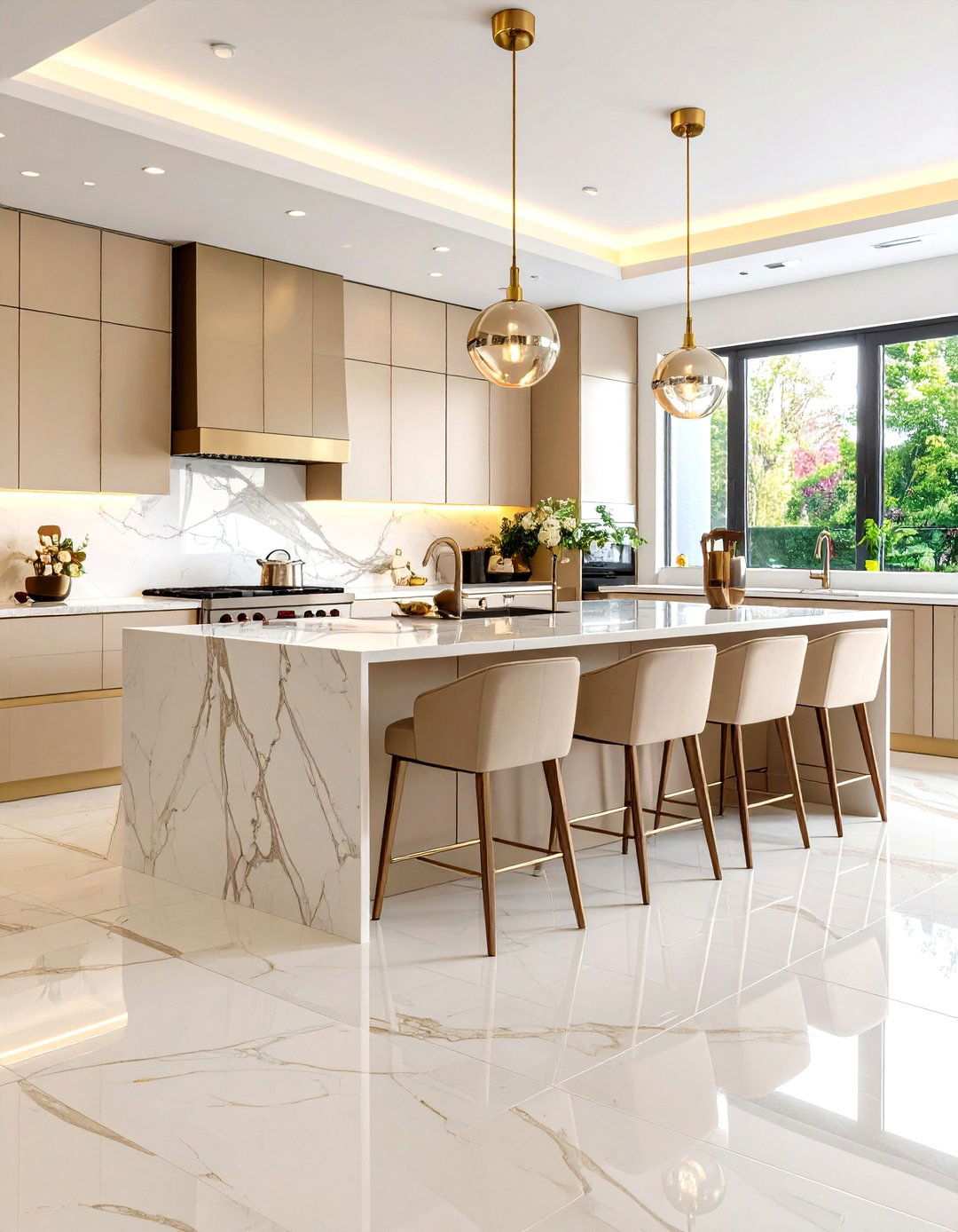 Honed Travertine with Marble Countertops - 24 Travertine Floor Kitchen Ideas