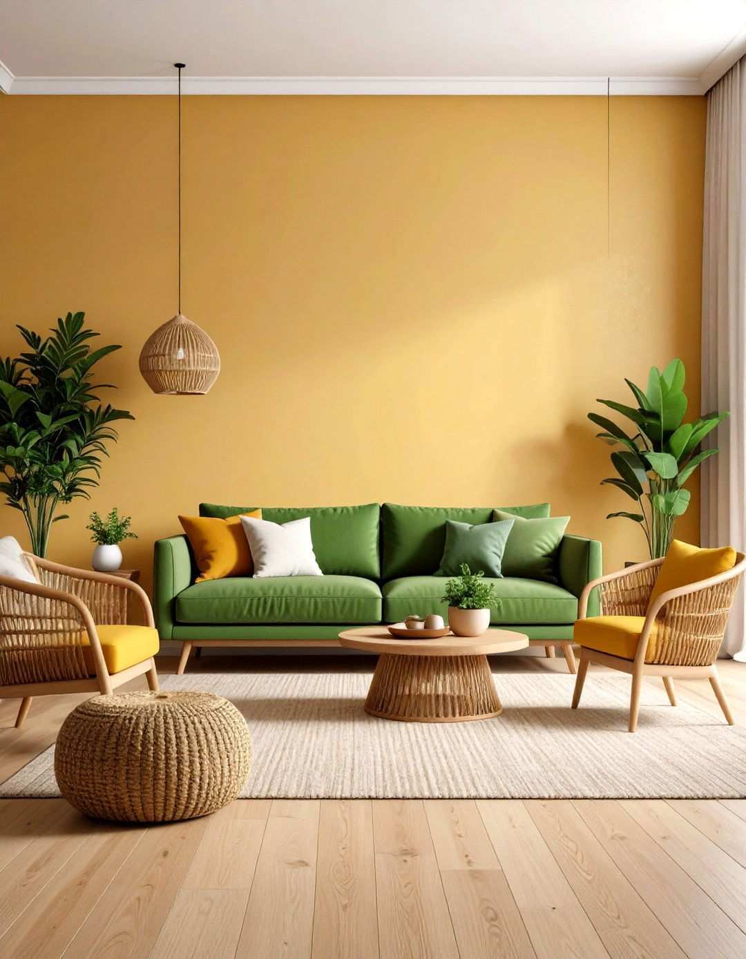 Honey Yellow and Green Living Room - 24 Yellow Living Room Ideas