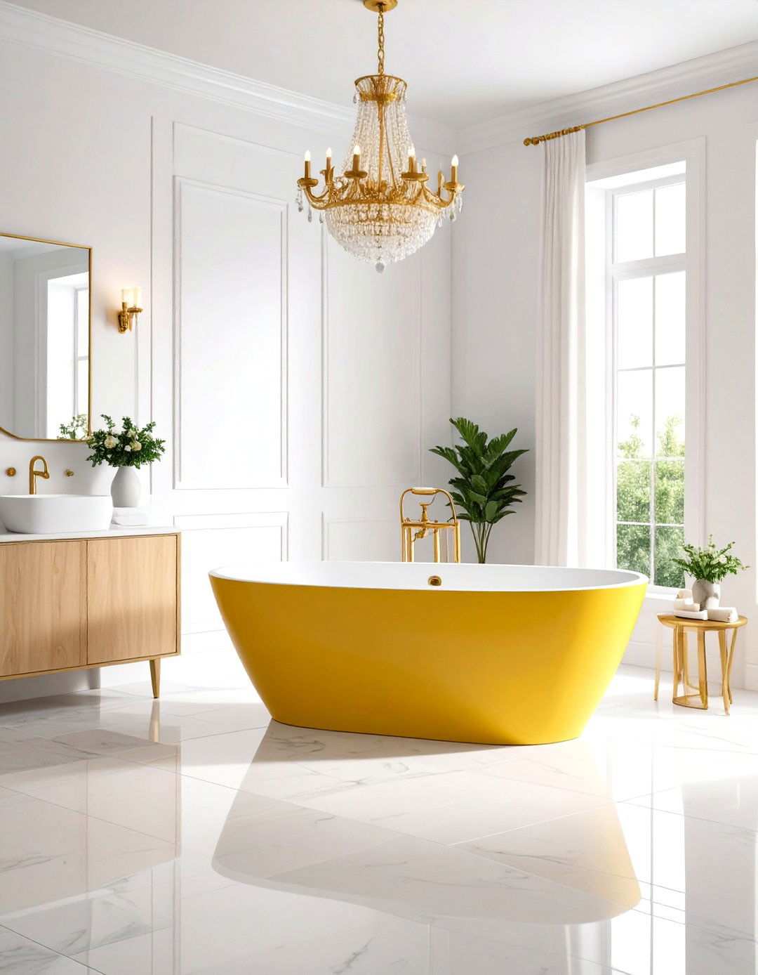 Honey Yellow Freestanding Tub Sanctuary - 24 Yellow Bathroom Ideas