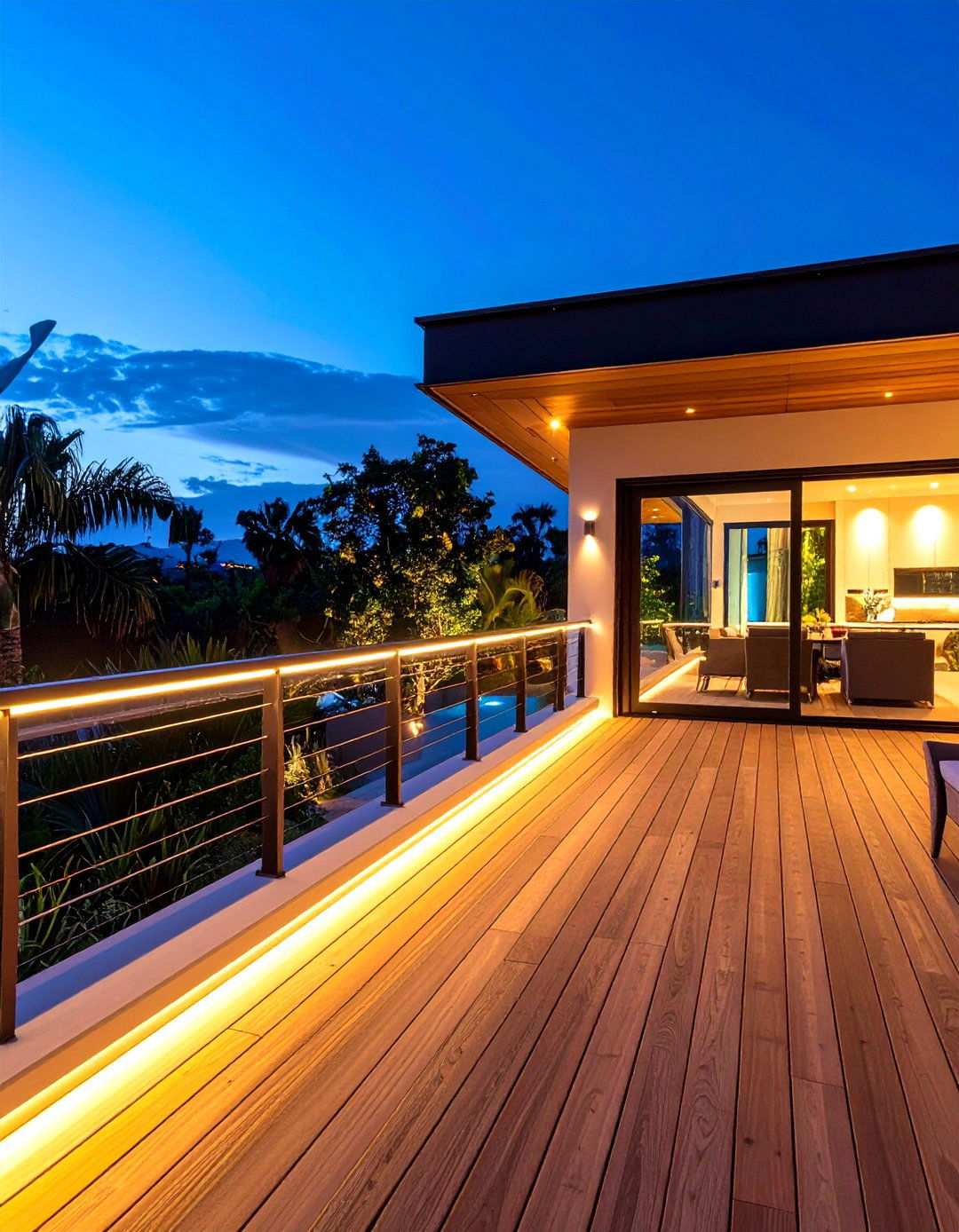 Horizontal Bar with Integrated Lighting - 24 Horizontal Deck Railing Ideas