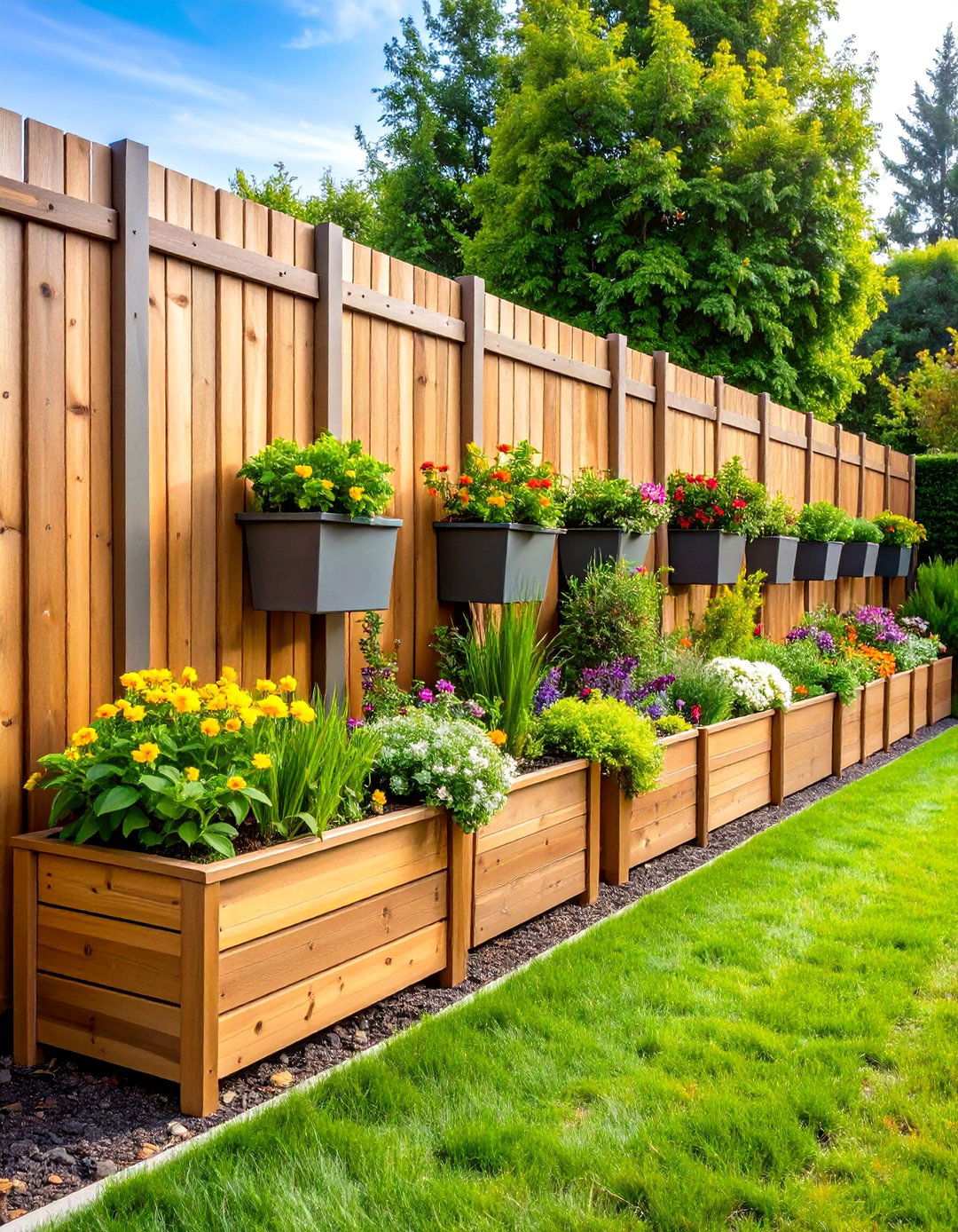 Horizontal Fence with Built in Planters - 24 Horizontal Fence Ideas