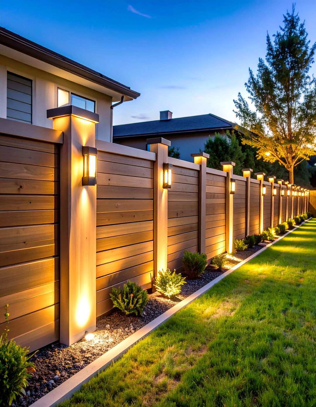 Horizontal Fence with Integrated Lighting - 24 Horizontal Fence Ideas