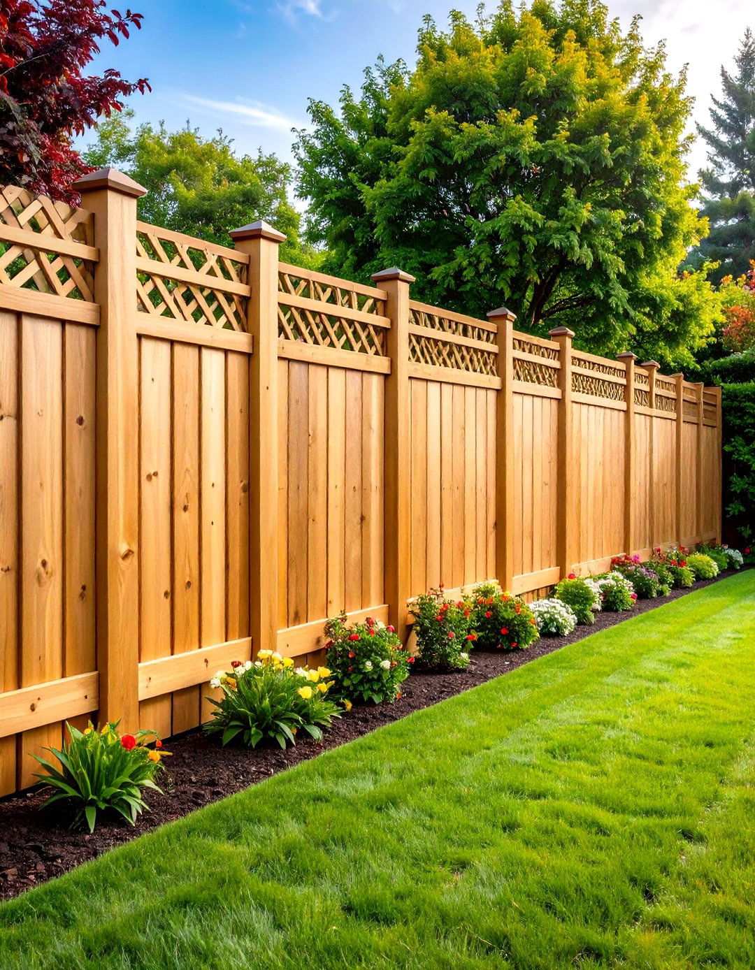 Horizontal Fence with Lattice Top Design - 24 Horizontal Fence Ideas