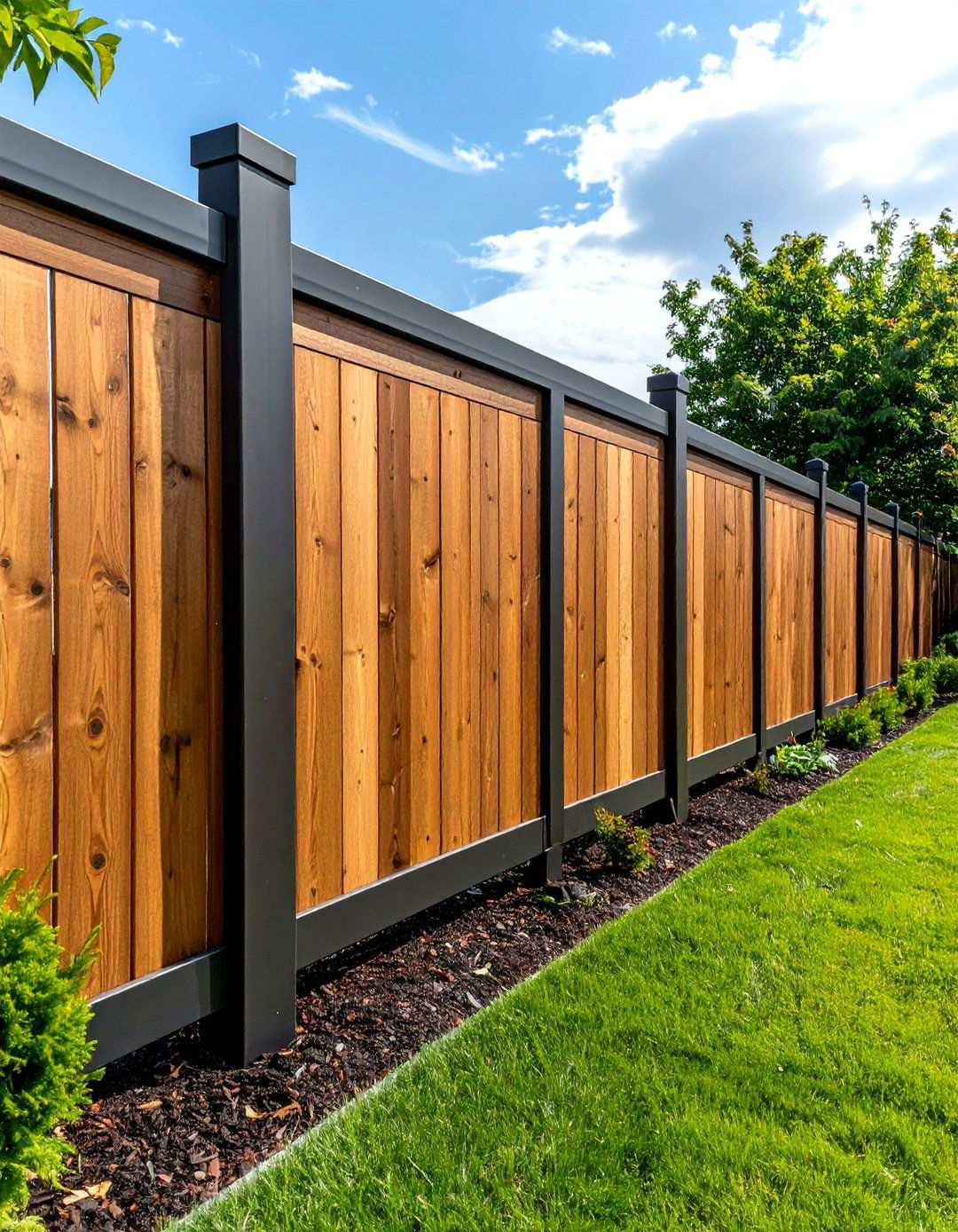 Horizontal Metal and Wood Combination Fence - 24 Horizontal Fence Ideas