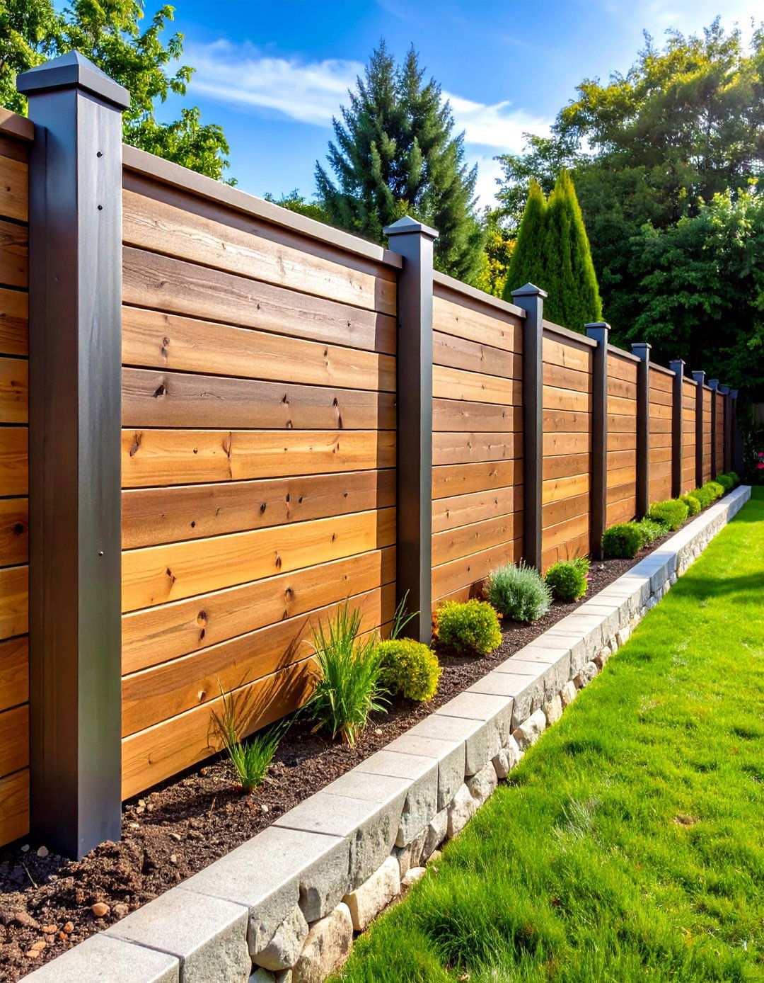 Horizontal Timber Wood Retaining Wall with Steel Posts - 24 Wood Retaining Wall Ideas
