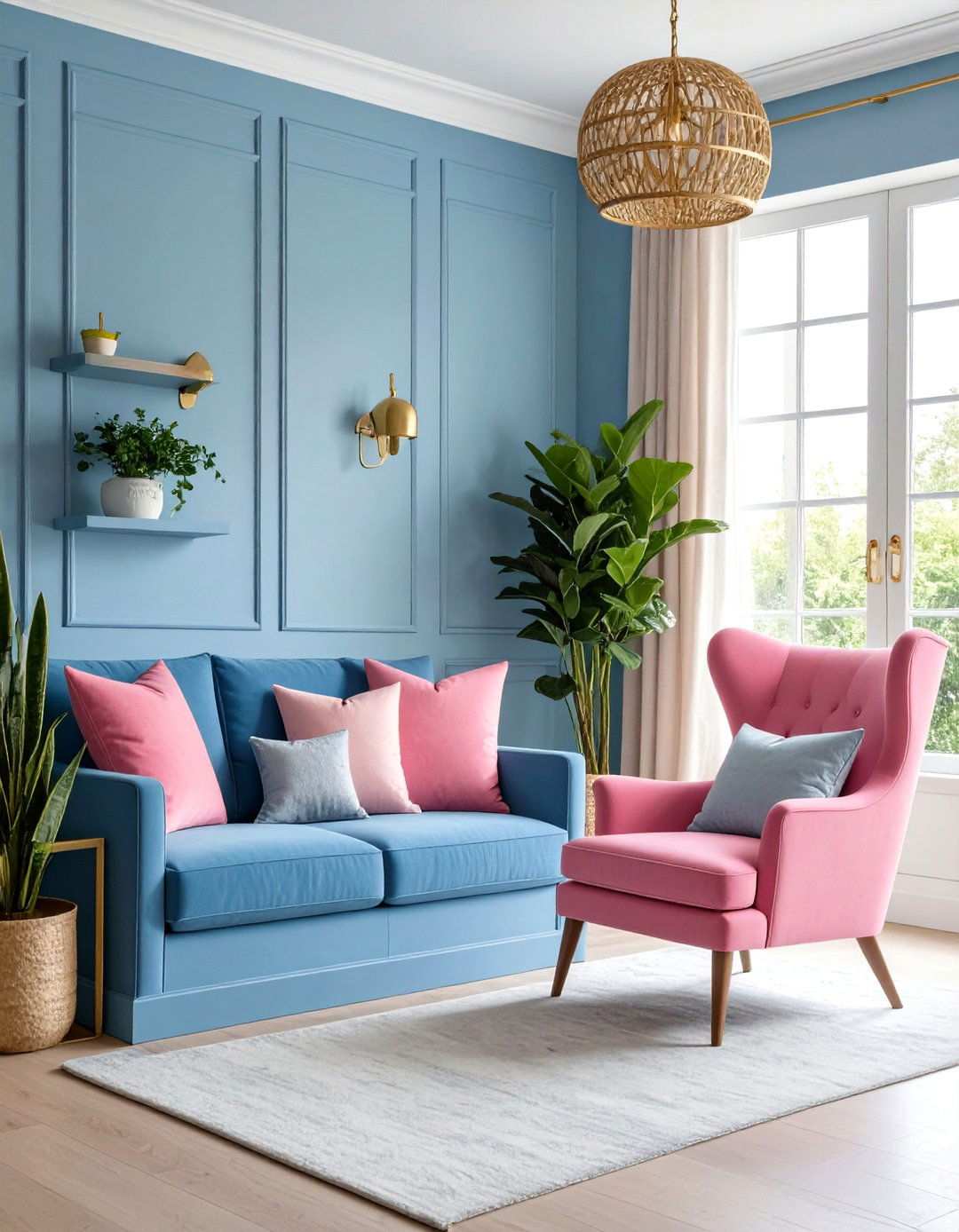 Hot Pink Accent Chair with Powder Blue Built in Window Seat - 24 Pink and Blue Living Room Ideas
