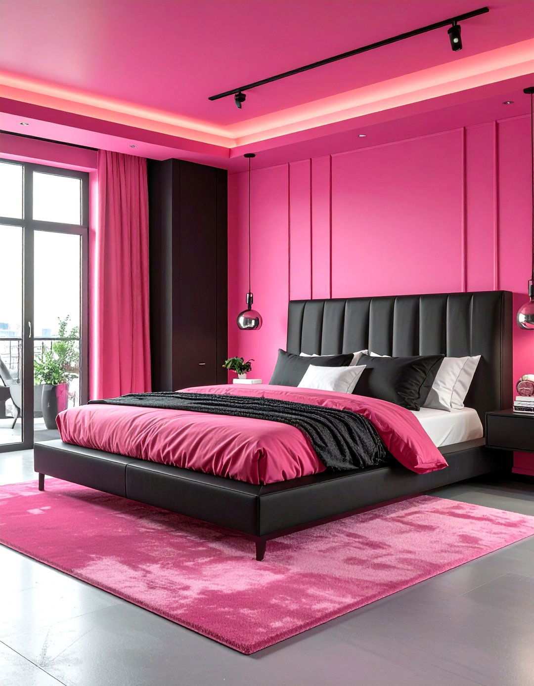 Hot Pink and Black Contrast Bedroom - 24 Hot Pink Bedroom Ideas