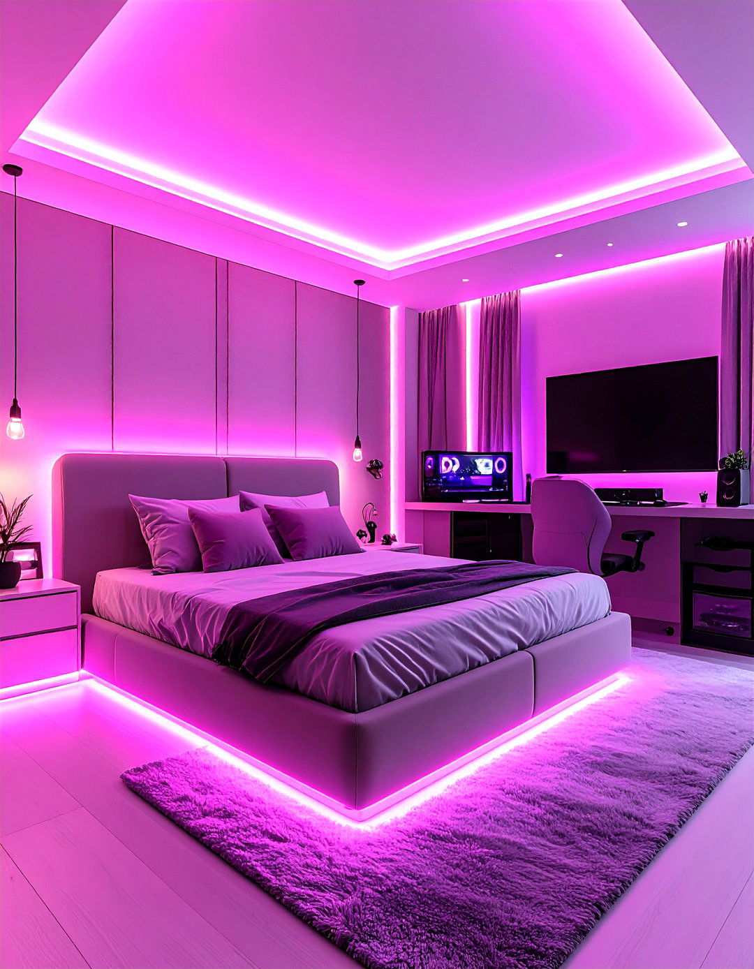 Hot Pink Gaming and Entertainment Bedroom - 24 Hot Pink Bedroom Ideas