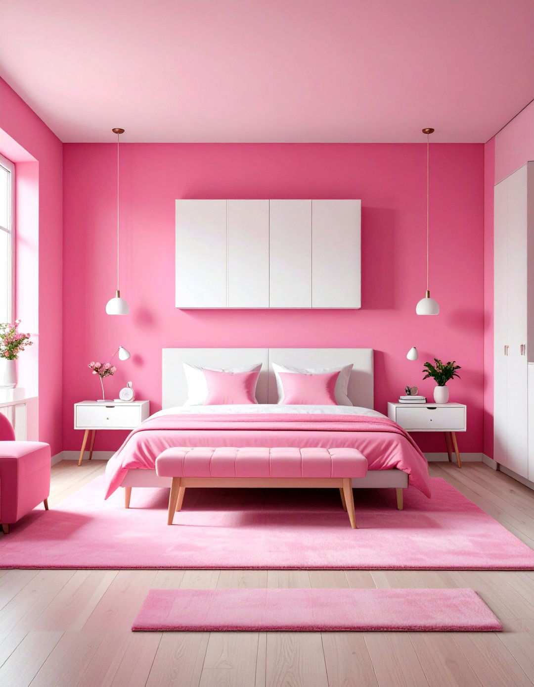Hot Pink Statement Wall Dorm - 24 Pink Dorm Room Ideas