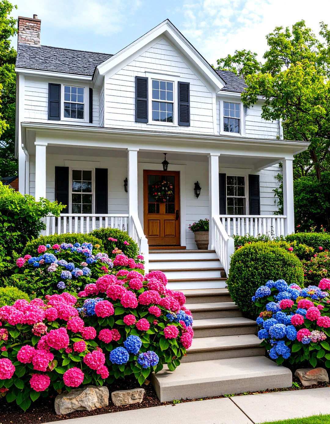 Hydrangea Foundation Planting Porch - 24 Small Cape Cod Front Porch Ideas