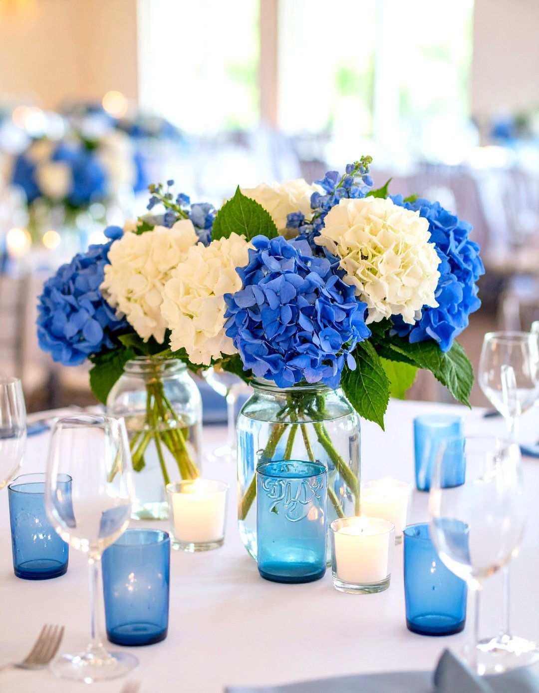Hydrangea Mason Jar Centerpieces - 24 Mason Jar Wedding Centerpieces