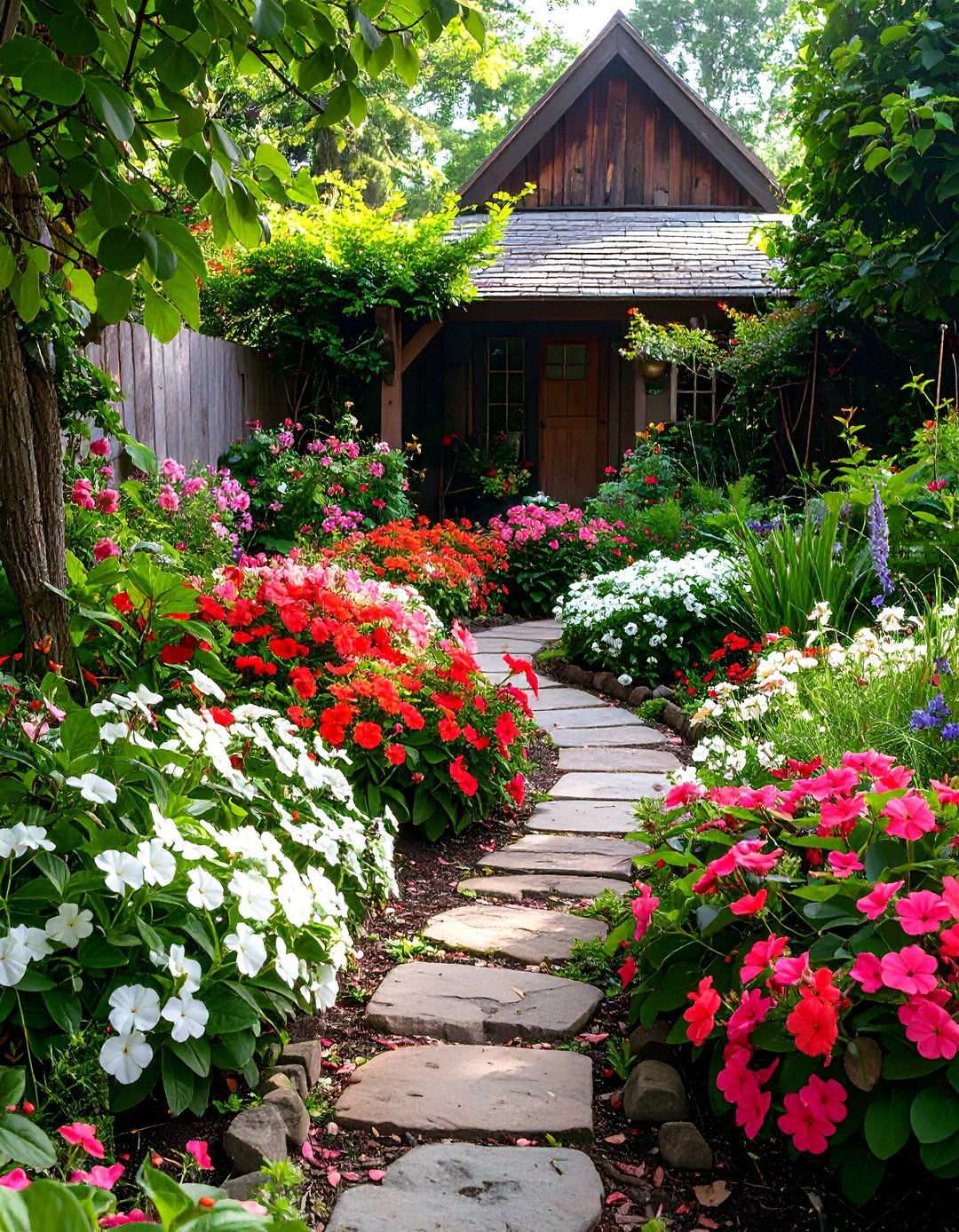 Impatiens Cottage Garden Borders - 24 Shady Garden Ideas