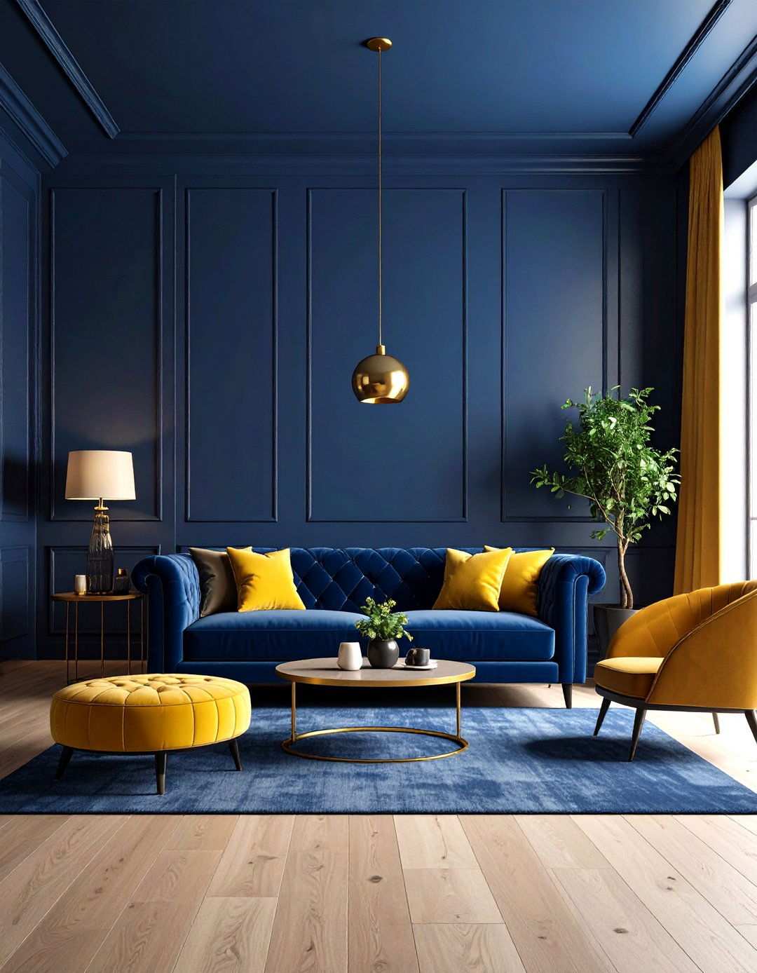 Indigo Blue and Amber Yellow Moody - 24 Yellow and Blue Living Room Ideas