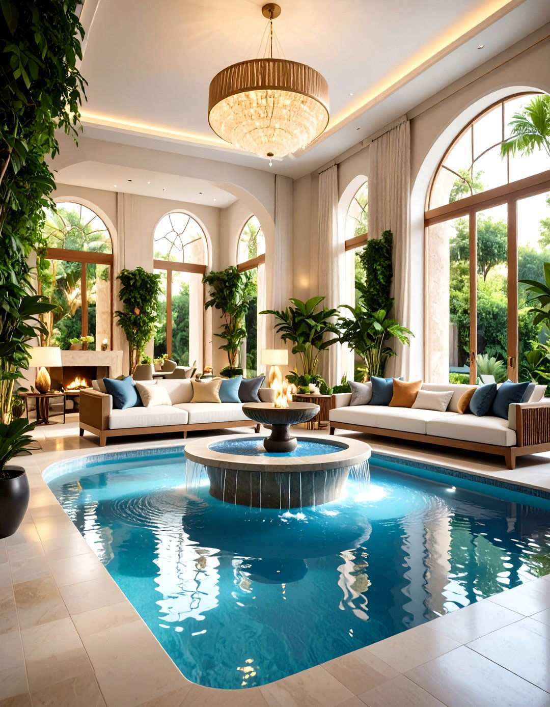 Indoor Water Feature Living Room - 24 Mansion Living Room Ideas