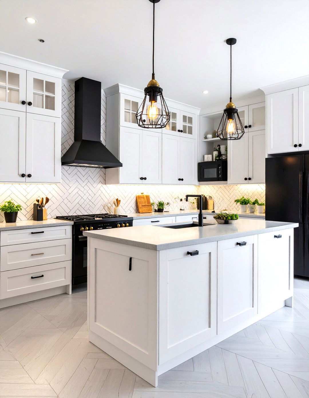 Industrial Black Accent Features - 24 White Kitchen with Black Appliances Ideas