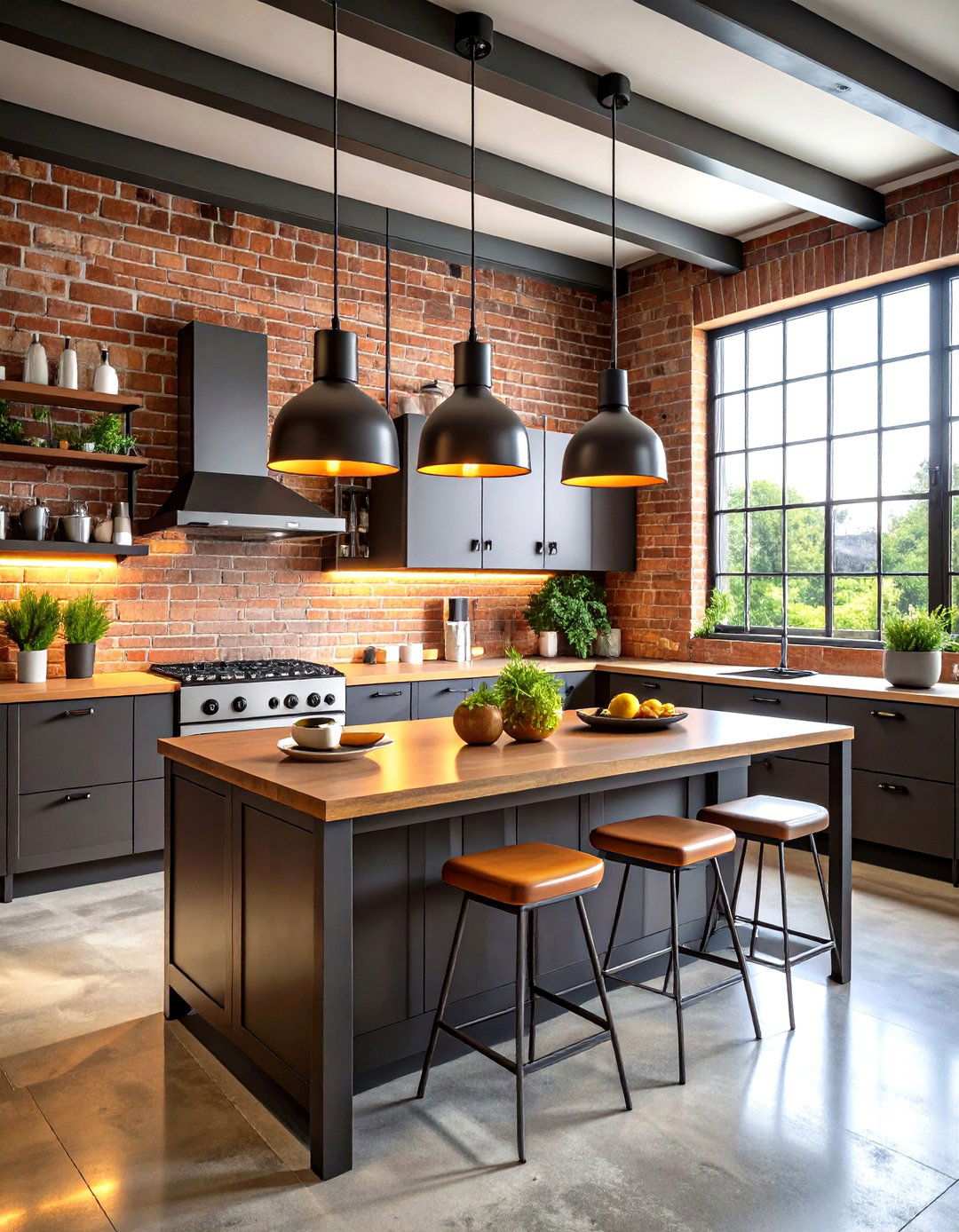 Industrial Black Kitchen Cabinets with Exposed Elements - 24 Kitchens With Black Cabinets