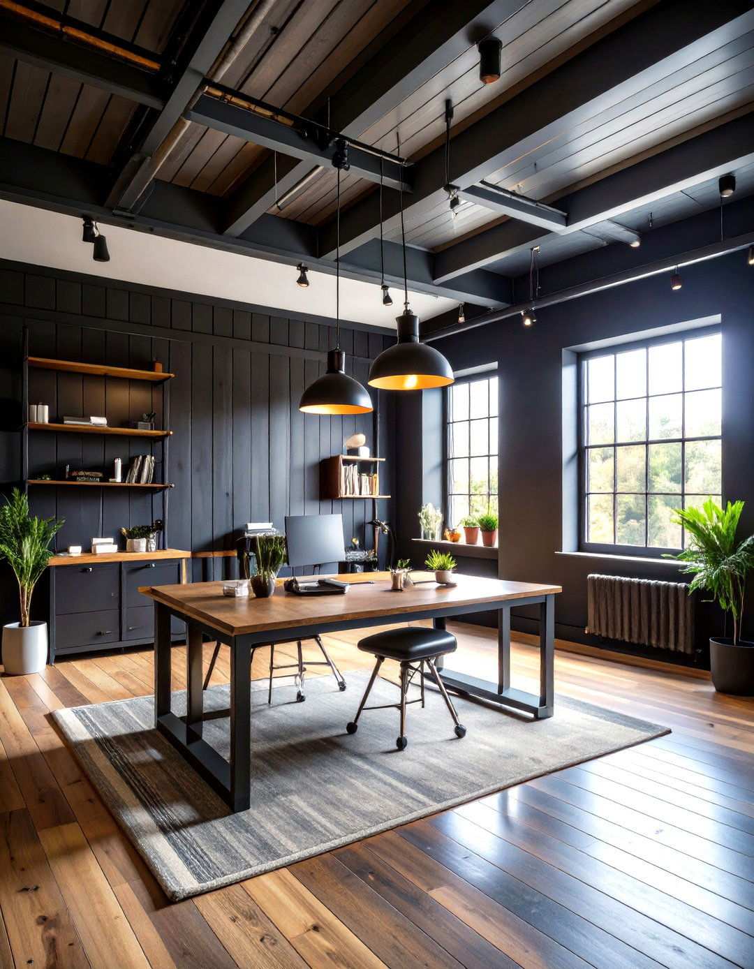Industrial Black Metal Accent Studio - 24 Shiplap Ceiling Ideas