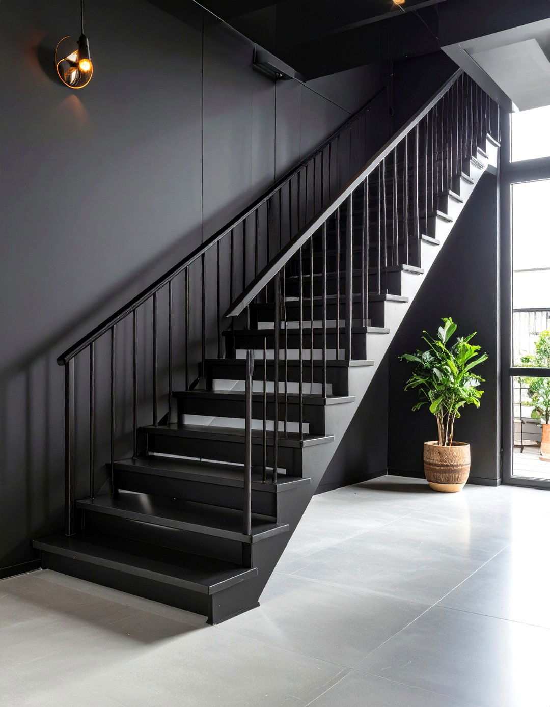 Industrial Black Painted Staircase - 24 Painted Stair Ideas