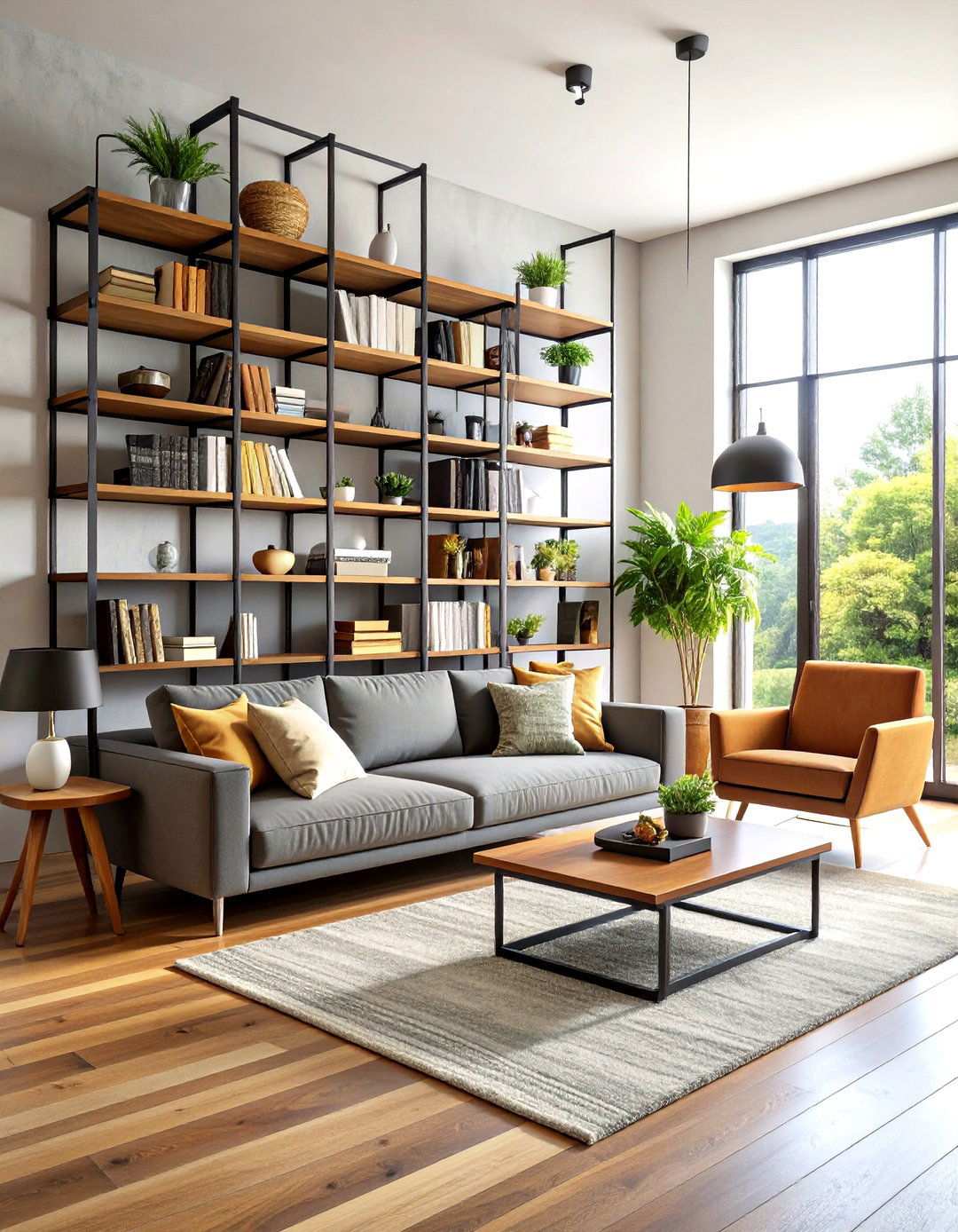 Industrial Bookshelf Displays - 24 Industrial Living Room Ideas