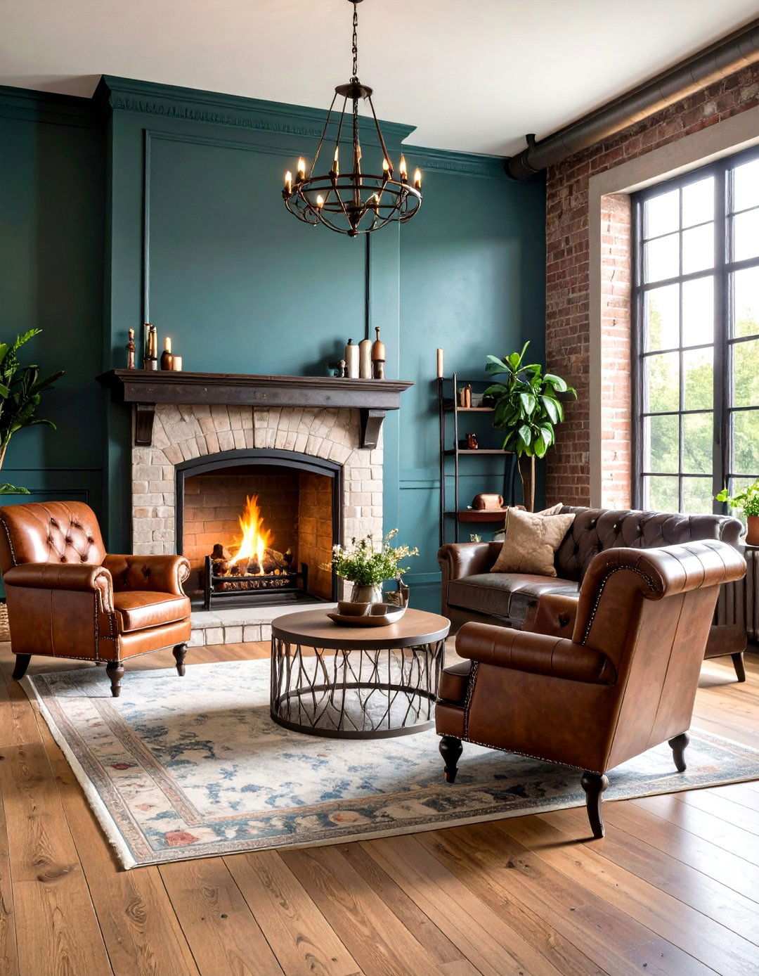 Industrial Brick and Metal Fusion - 24 Rustic Living Room With a Brick Fireplace Ideas