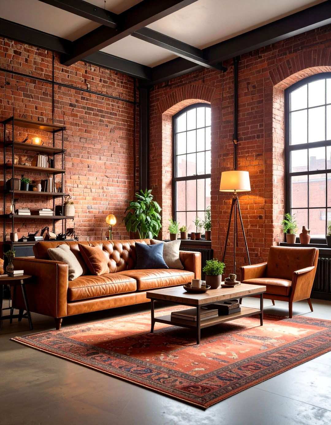 Industrial Brick Exposed Walls - 24 Steampunk Living Room Ideas