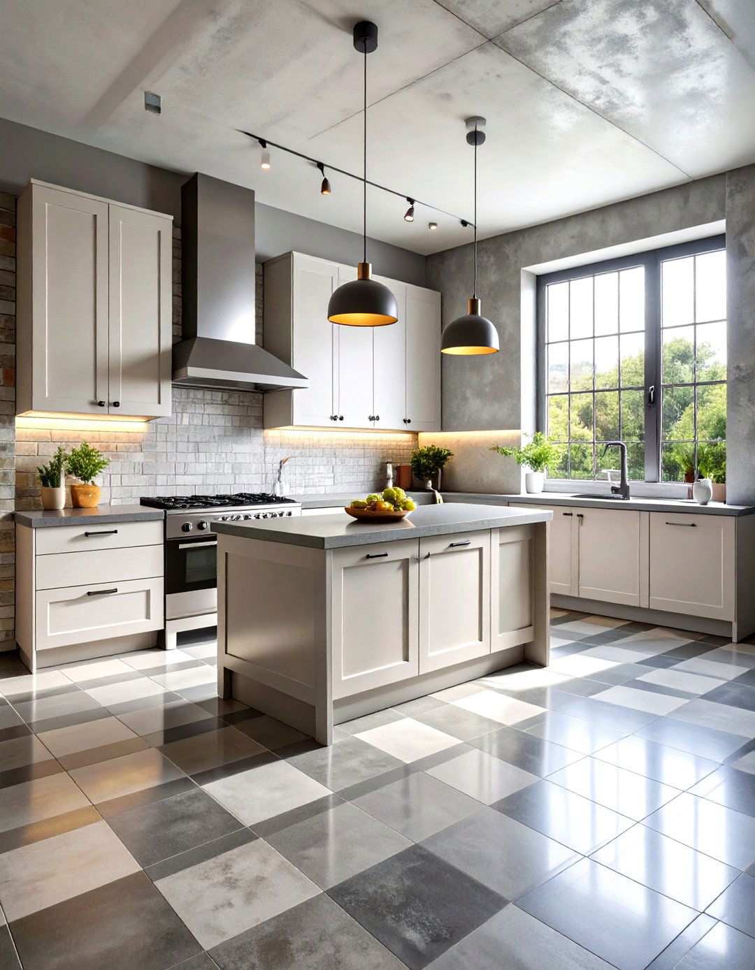 Industrial Checkered Concrete Kitchen - 24 Kitchens With Checkered Floors