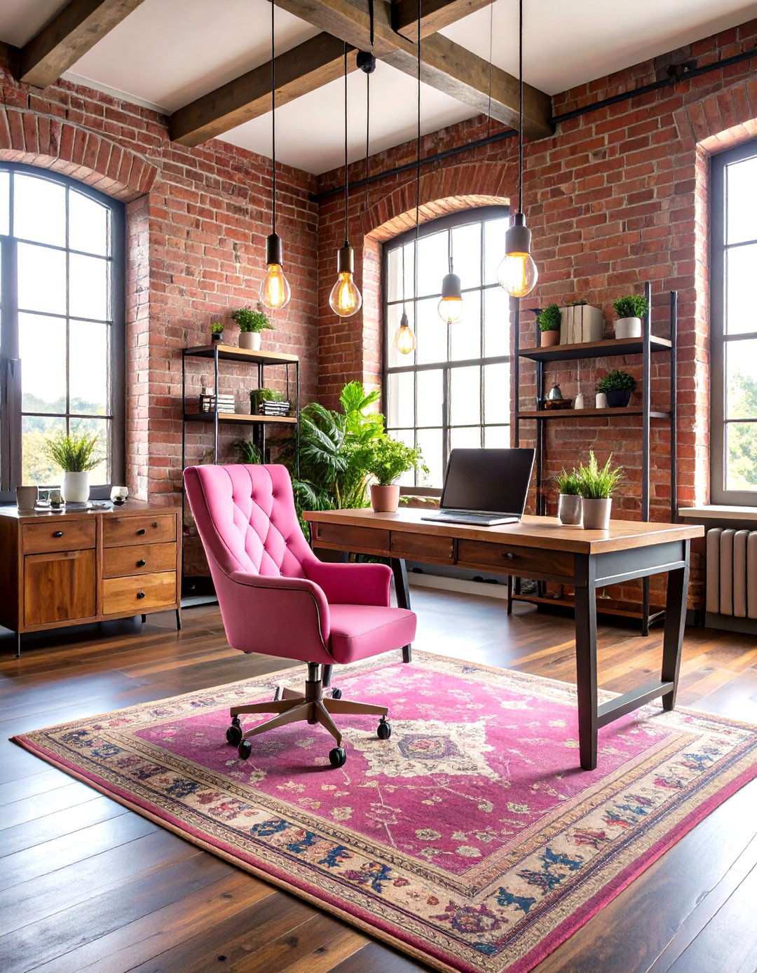 Industrial Chic Pink Accent Office - 24 Home Office Ideas for Her