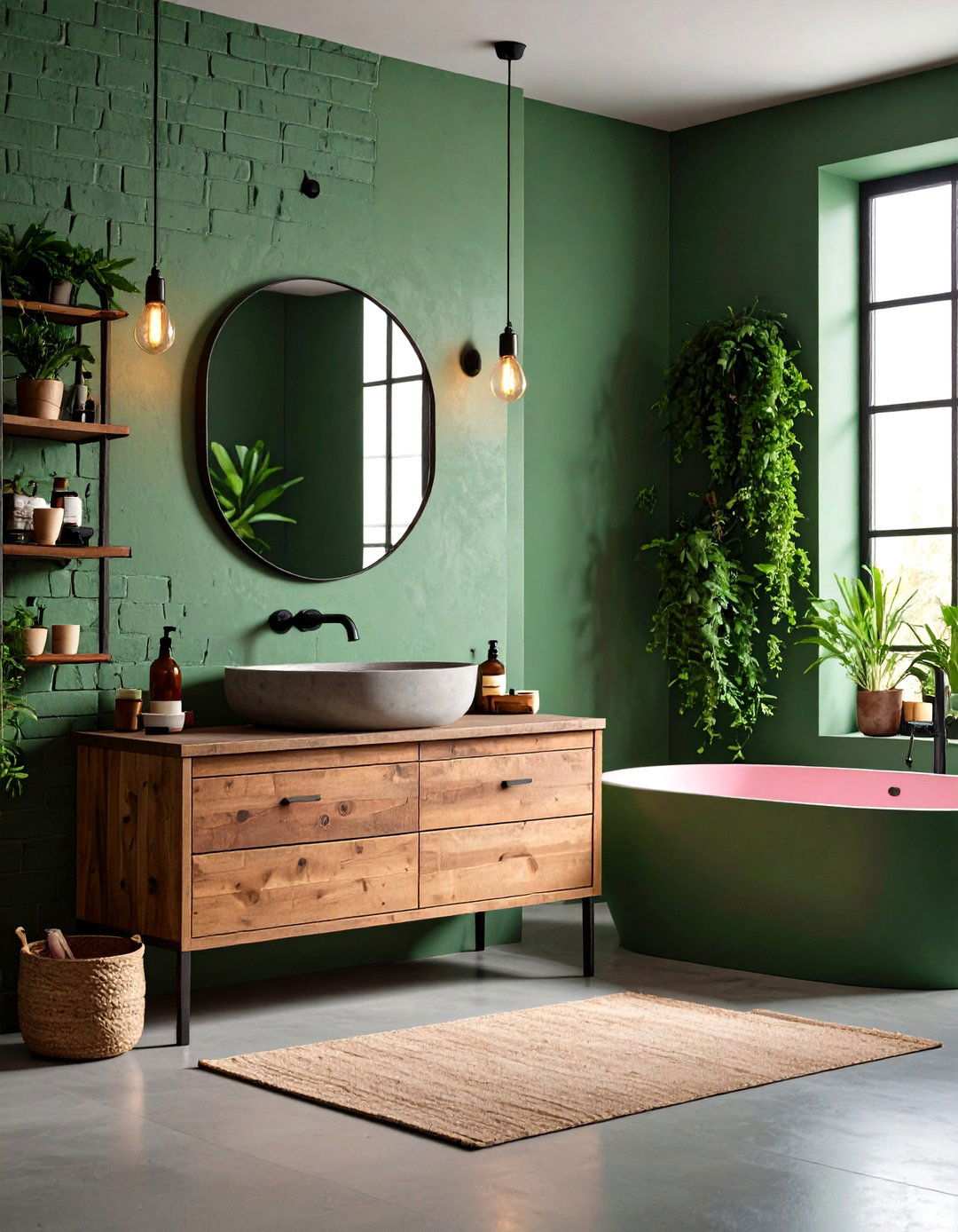 Industrial Chic Pink and Green Loft - 24 Pink and Green Bathroom Design Ideas