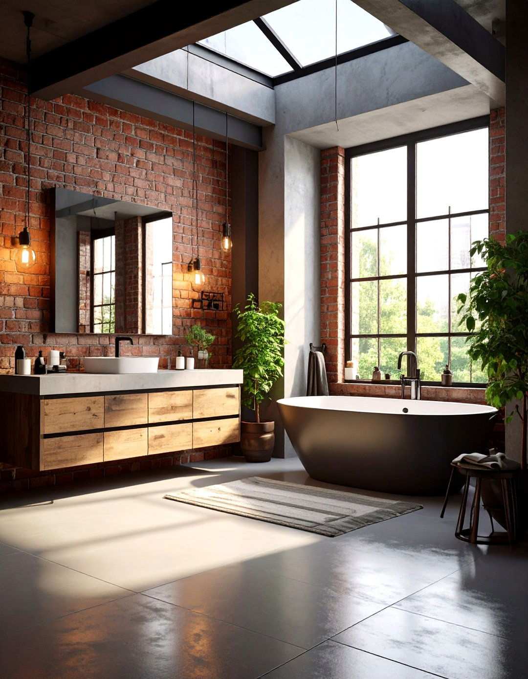 Industrial Chic Windowless Bathroom with Exposed Elements - 24 Windowless Bathroom Ideas