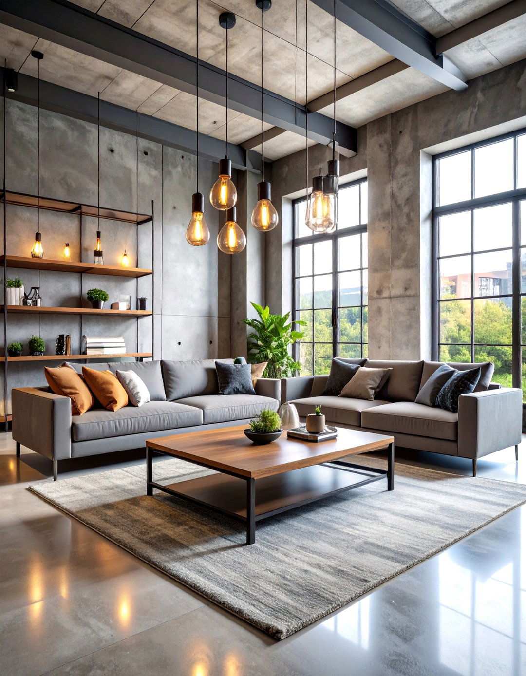 Industrial Chic with Concrete and Steel Elements - 24 Small Living Room Ideas With Tv and Dining Table