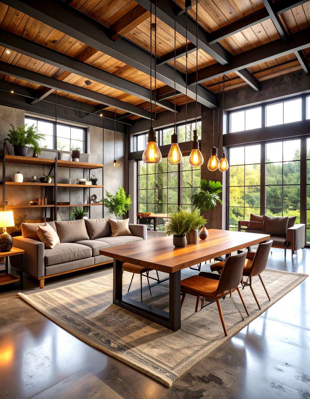 Industrial Chic with Exposed Steel Beams - 24 One Room Cabin Interior Design Ideas
