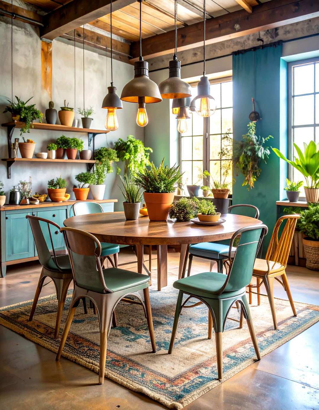 Industrial Chic with Metal and Concrete Accents - 24 Round Table Decor Ideas