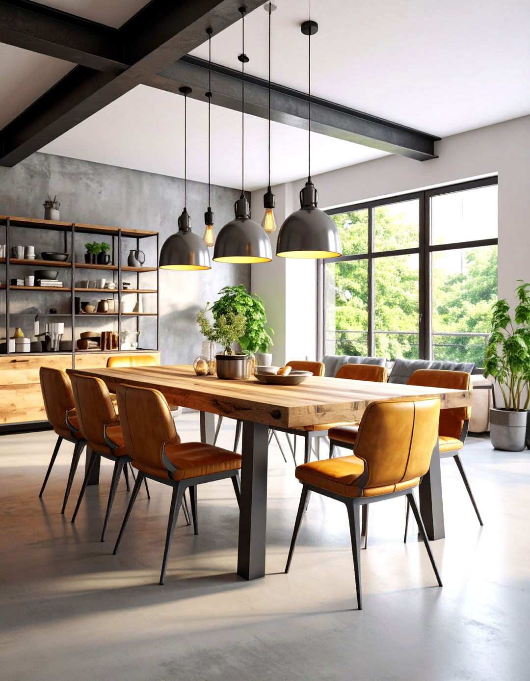 Industrial Dining Room with Exposed Metal Beams - 24 masculine dining room ideas