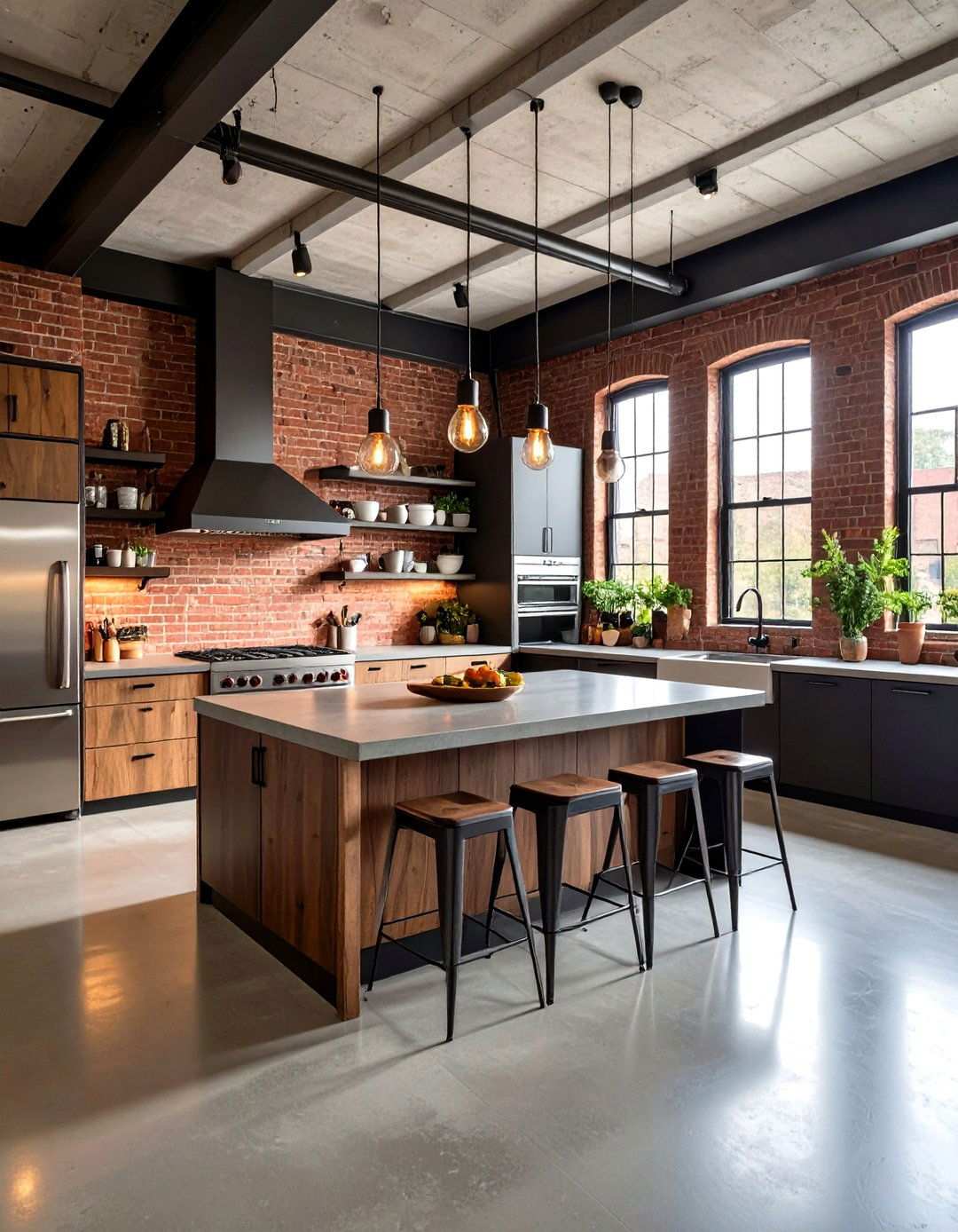 Industrial Italian Loft Kitchen with Exposed Brick and Steel - 24 Italian Kitchen Design Ideas