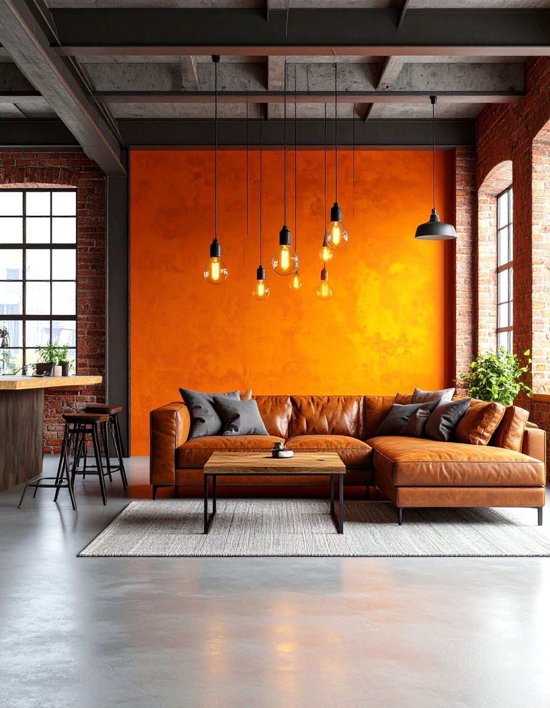 Industrial Loft Orange Accent Wall - 24 Orange Accent Wall Ideas